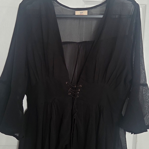 Black Sheer Laced Waist Duster Bell Sleeve NWOT XL - Picture 4 of 10